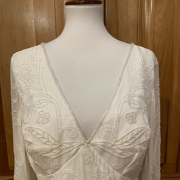 Cecily Brown Ivory Silk Full-Length Embroidered & Beaded Wedding/Formal Dress 14 - Picture 3 of 16